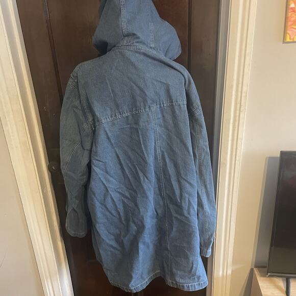 Vintage Denim & Co Duffle Chore Coat Womens 2XL Hooded 90s Long Blue Denim Togs - Picture 14 of 15